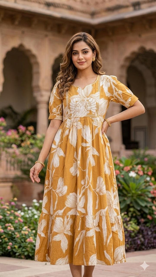 Yellow white Embroidery maternity wear (M -XXL)