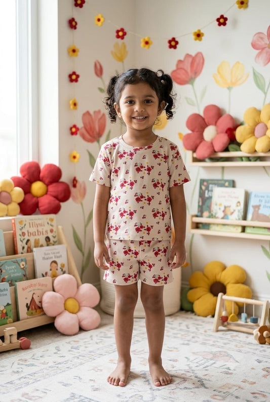 Ash and Red Ribbed Short  set (1-6 years )Code:SA
