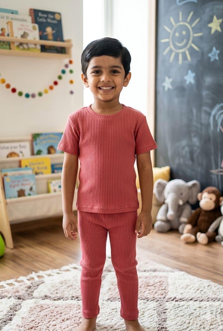 Red unisex Ribbed Coord  set (1-6 years )Code:SA