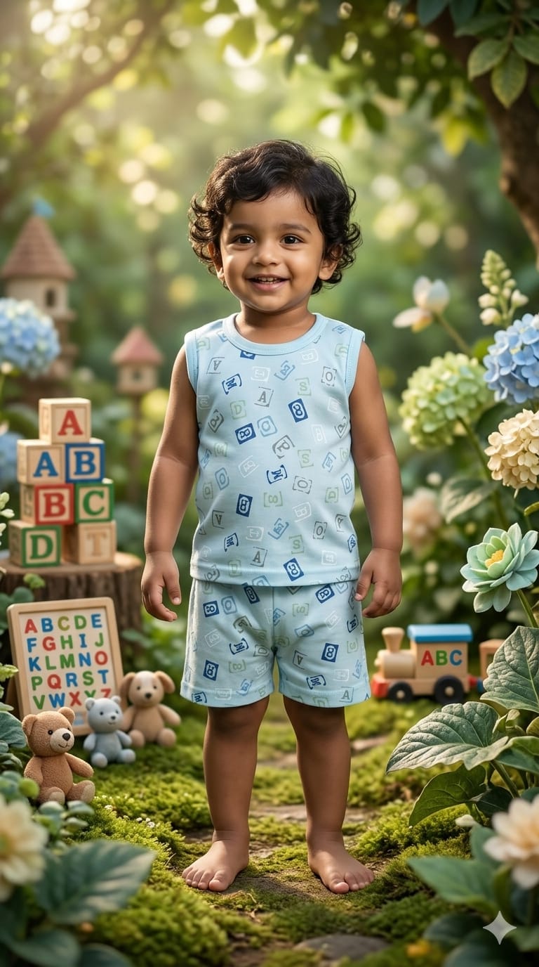 Blue Letters  Sleeveless short set (1-3years)
