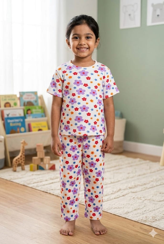 Floral ribbed Coord  set (1-6 years )Code:SA