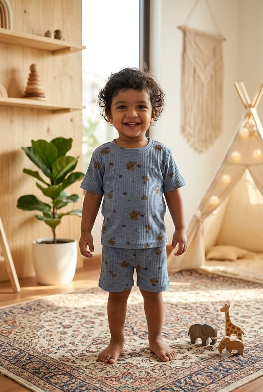 Grey blue Ribbed Short  set (1-6 years )Code:SA