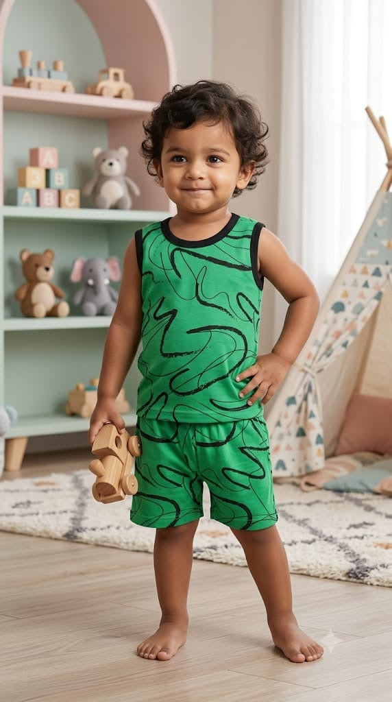 Green Sleeveless Short set (1- 3 years)