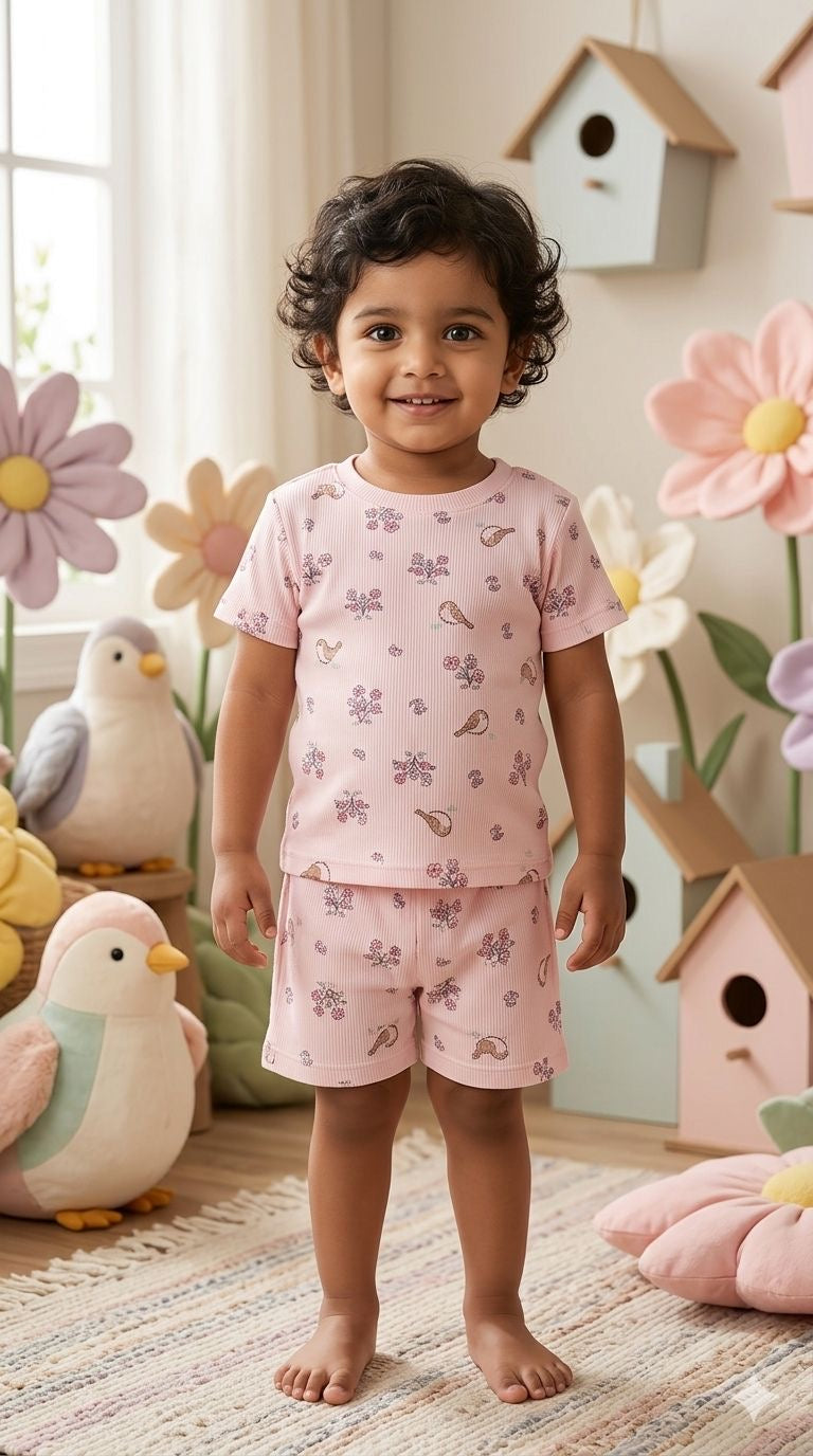 Pink Ribbed Short  set (1-6 years )Code:SA