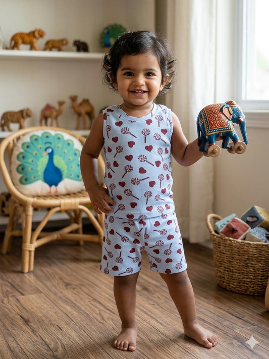 Hearts 2  Sleeveless Ribbed Short  set (1-6 years )Code:SA
