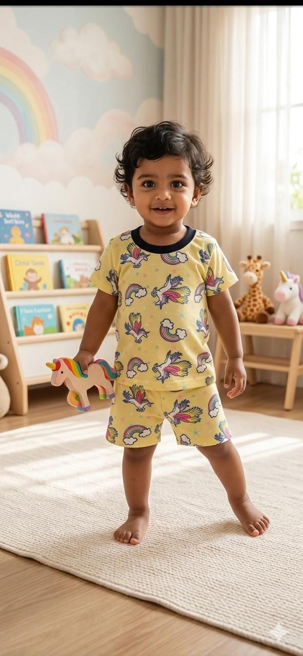 Yellow rainbow Short set (6 months-3 years )