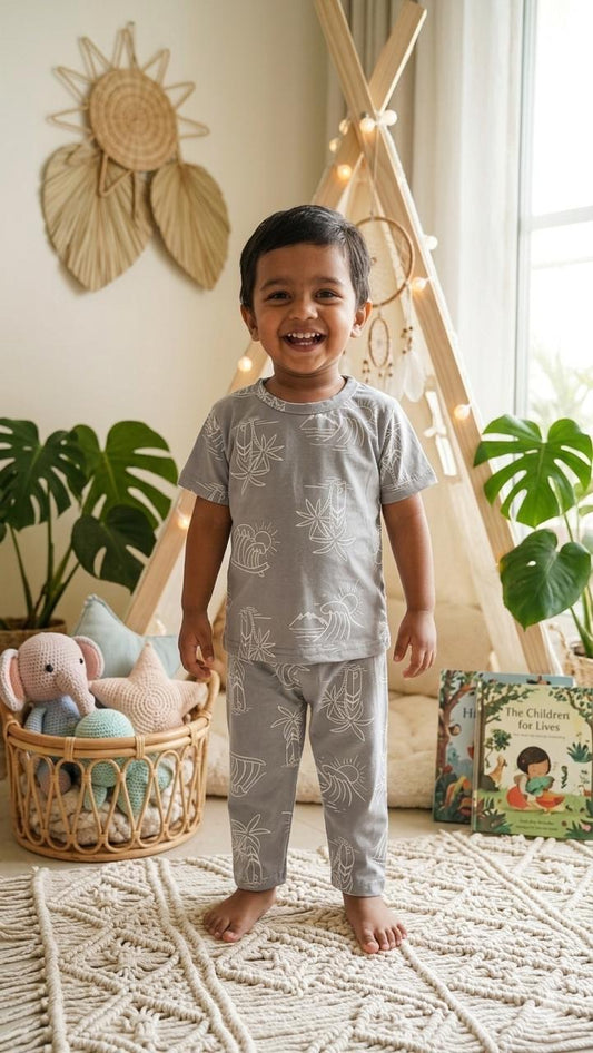 Grey white Top & bottom  set (6 months-3 years)