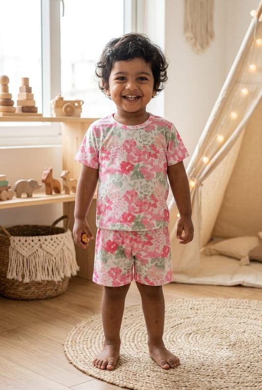Pink floral  Short set (1- 3 years)