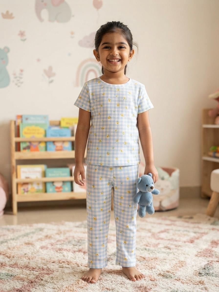 Flower & checks   Top & bottom Set (2-5 year)