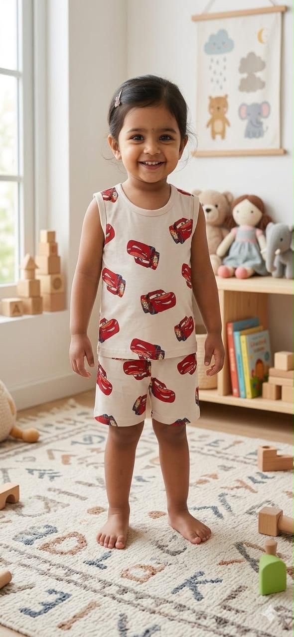 Assorted design  – Sleeveless Short Set    Random Design – ₹99  -(3-5 year)