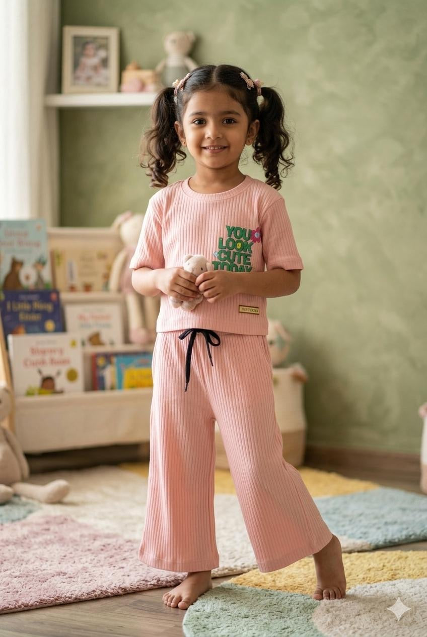 Nude Ribbed  Plazoo  set Same Colour, Same Fit – Assorted Printed Designs (1-6 years )Code:SA