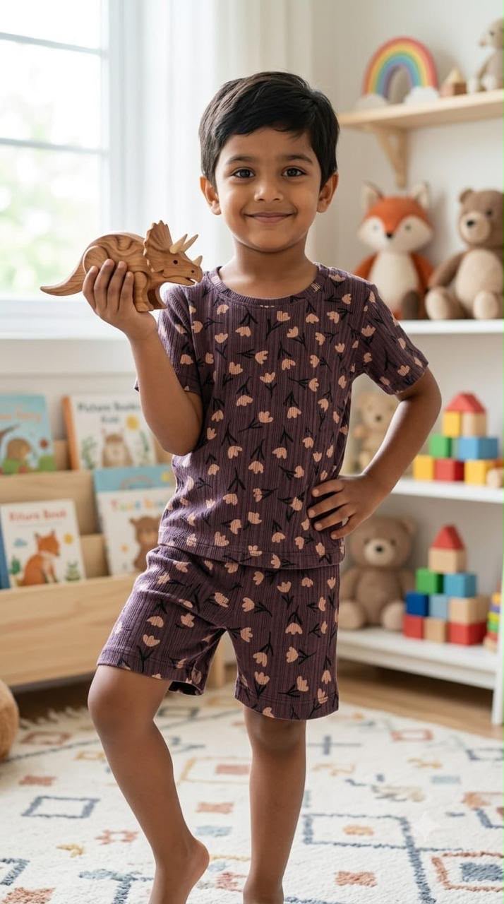 Flower plant Ribbed Short  set (1-6 years )
