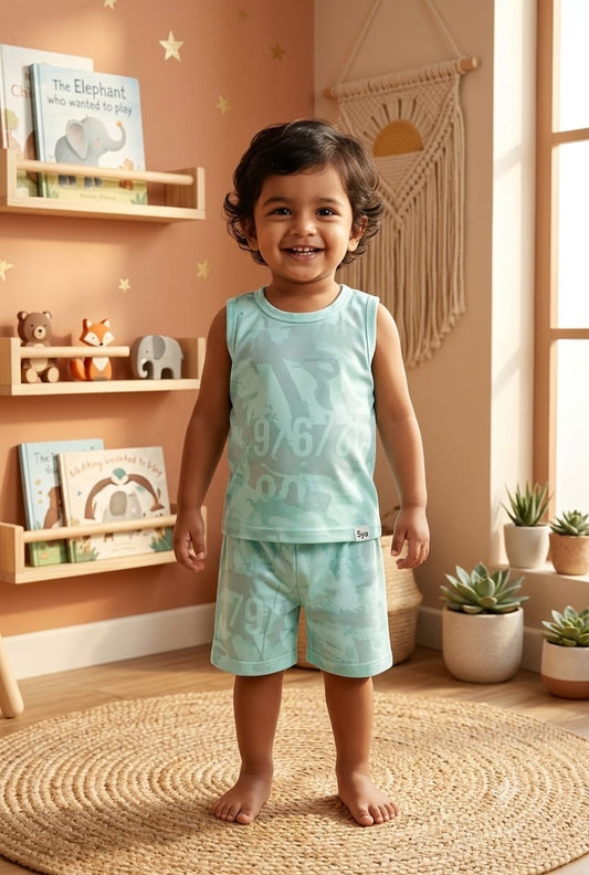 Blue grey  Sleeveless Short set (1- 3 years)