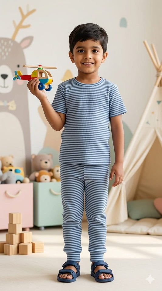 Blue white  ribbed Coord  set (1-6 years )Code:SA