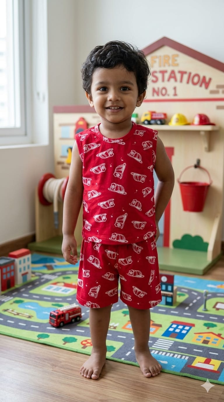 Red & white  Sleeveless short set (1-3years)