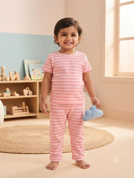 Pink whitd top & bottom set (6 months-3 years)