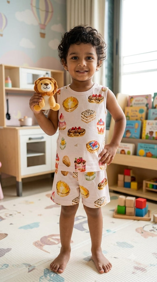 Waffle Sleeveless Short set (1- 3 years)