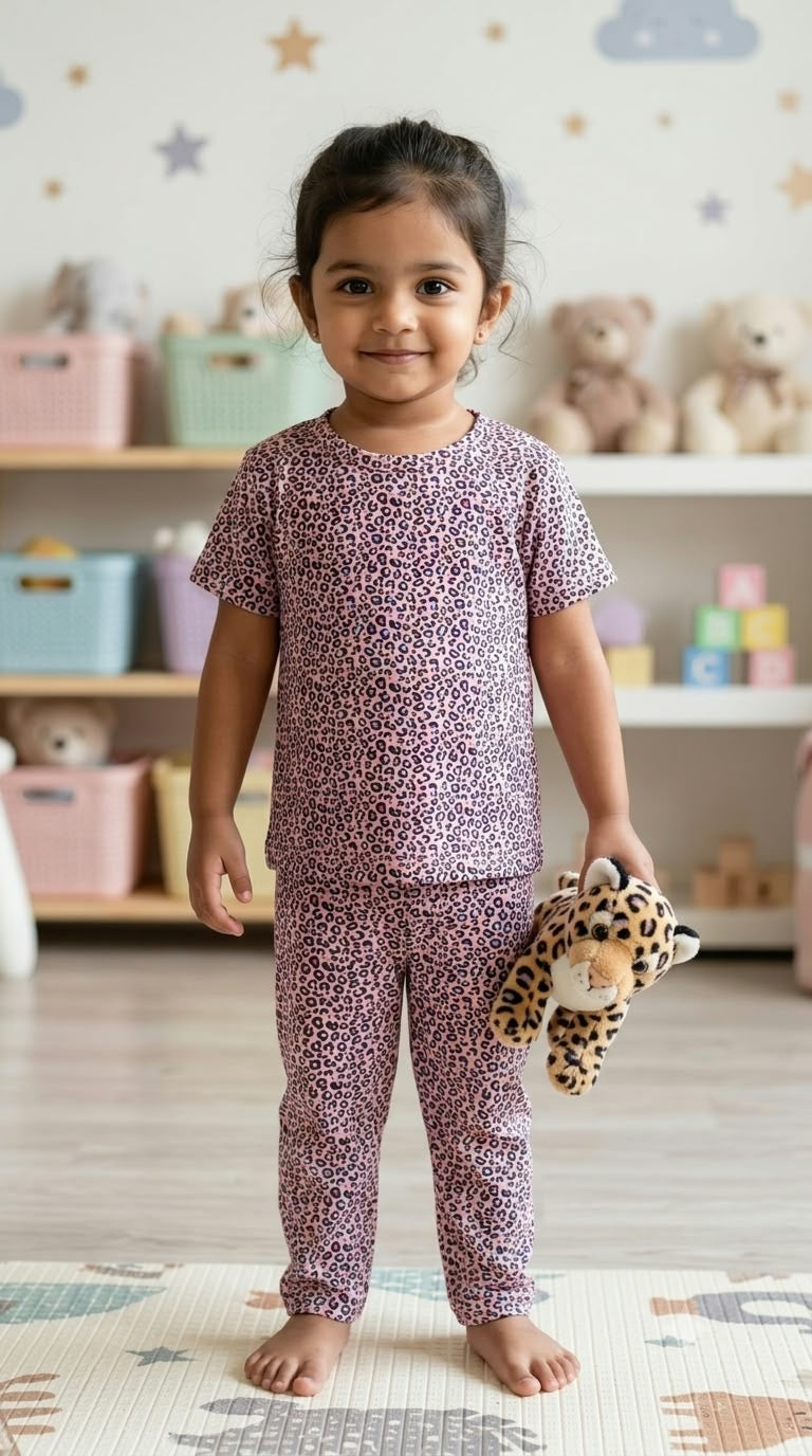 Pink printed Top & bottom set (6 -12 months )