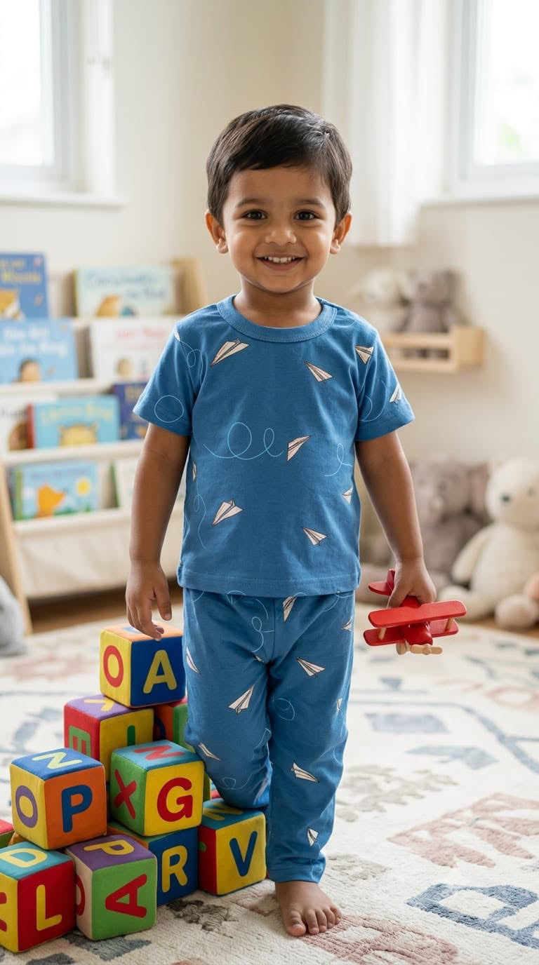 Blue white   Top & bottom set (6 months-3 years )