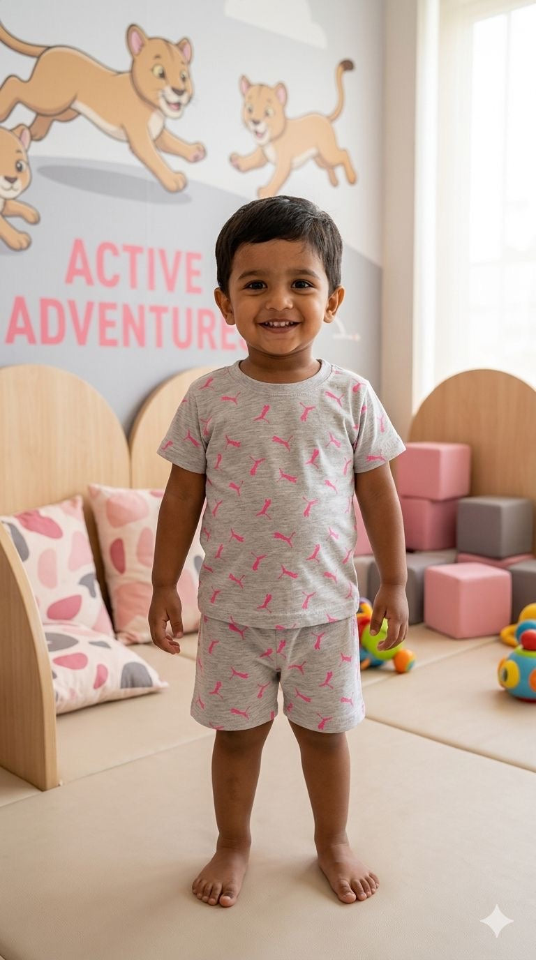 Grey pink Short set (6 months- 3 years)