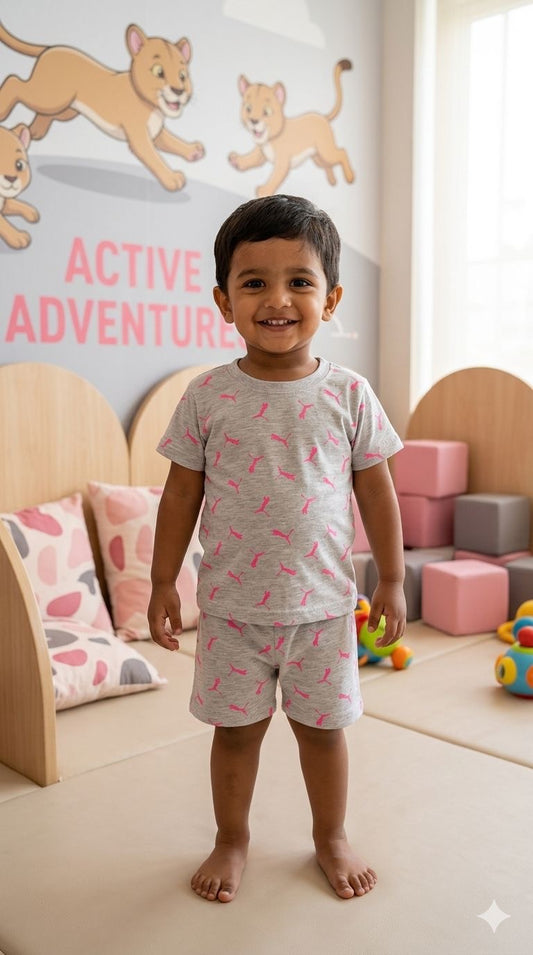 Grey pink Short set (6 months- 3 years)