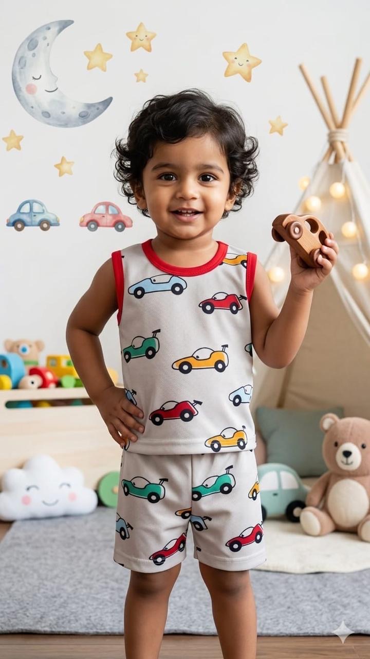 Cars sleeves less short set (6 months-3 years)