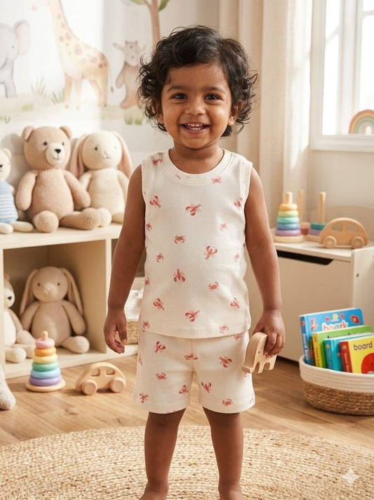 Sea animal  Sleeveless Ribbed Short  set (1-6 years )Code:SA
