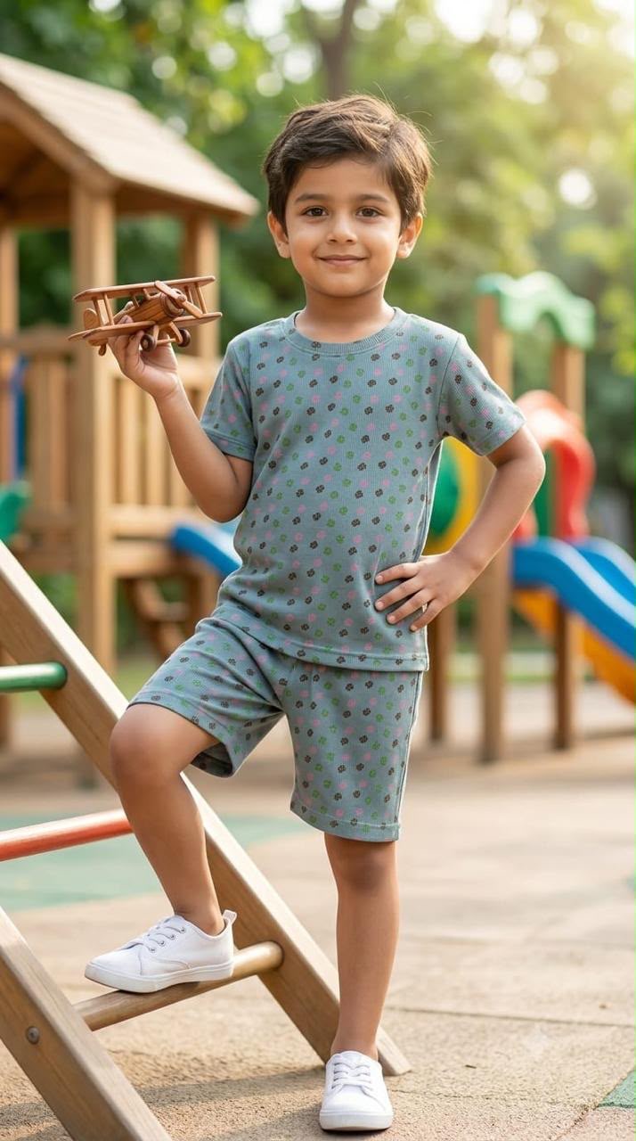 Cute printed Ribbed Short  set (1-6 years )