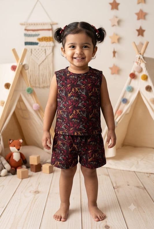 Brown  Sleeveless Short set (1- 3 years)