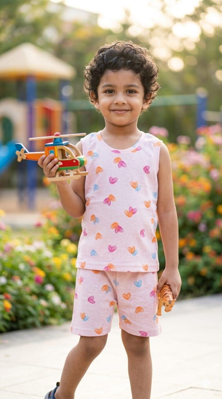 Hearts  Sleeveless Ribbed Short  set (1-6 years )Code:SA (Copy 10)