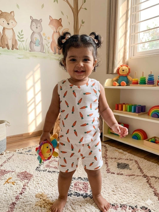 Carrot Sleeveless Ribbed Short  set (1-6 years )Code:SA