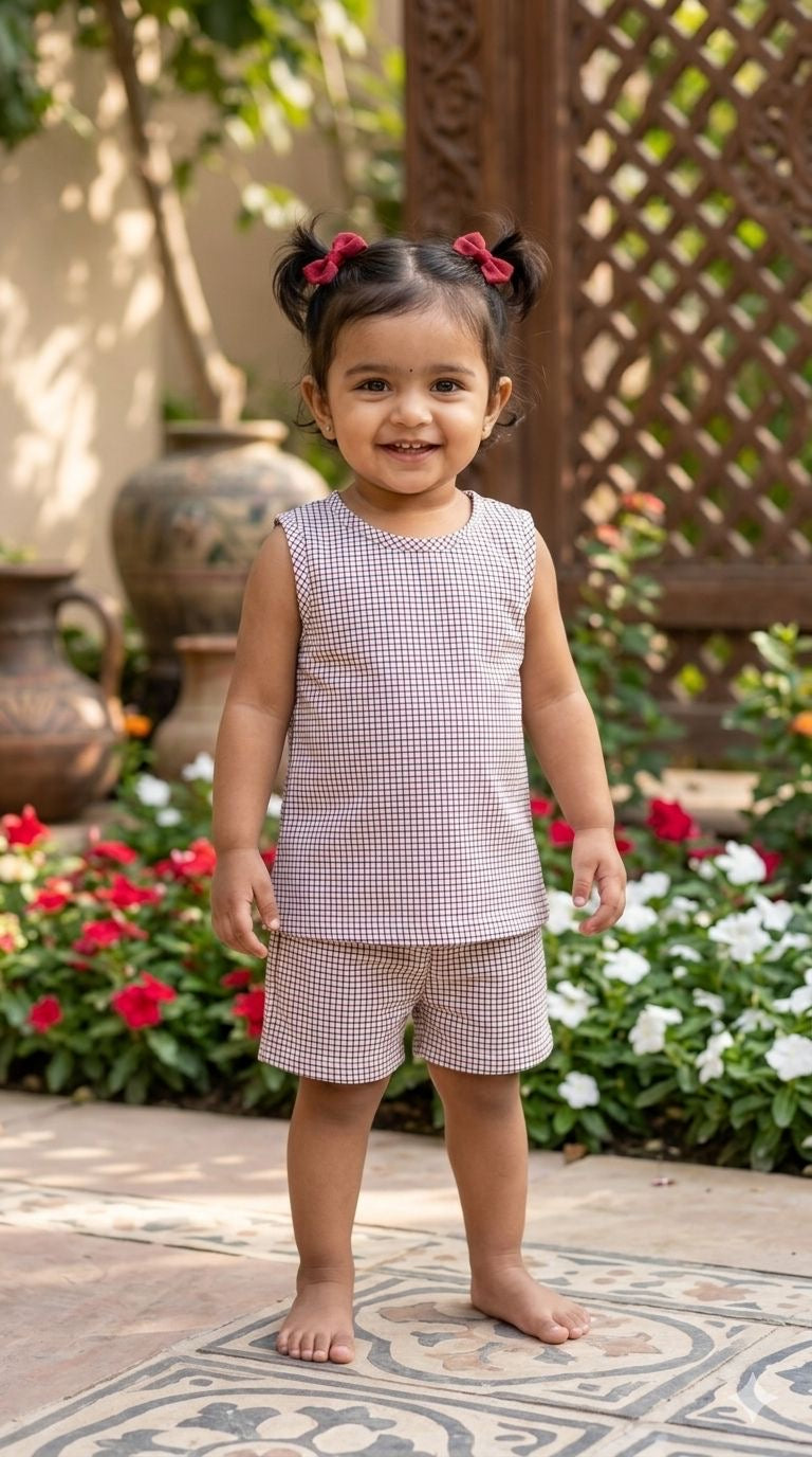 Checks Sleeveless short set (6 months -4 years)Code:As
