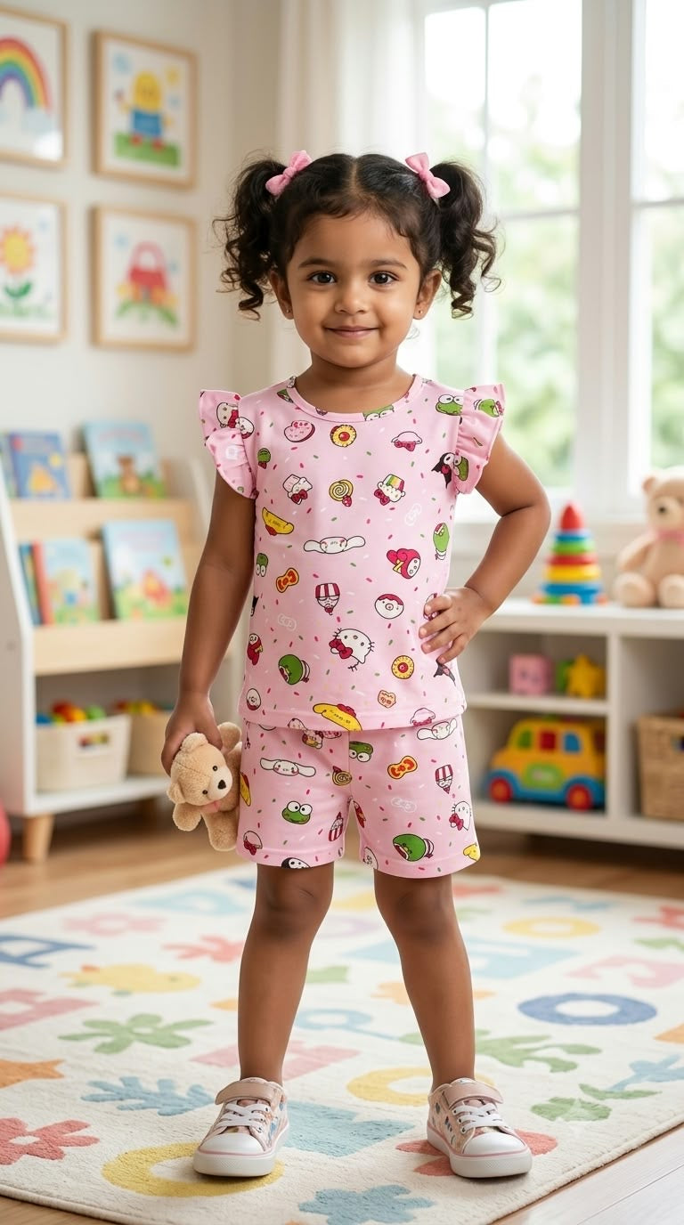 Pink  Colourful Short  Set (1-3 year )