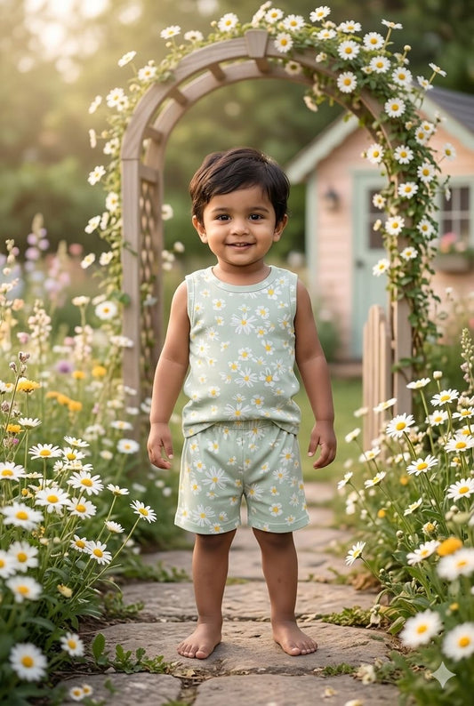 Floral  Sleeveless Ribbed Short  set (1-6 years )Code:SA
