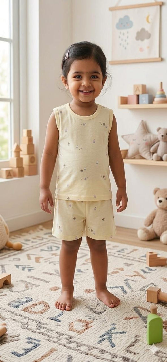 Yellow  sleeveless short set (6 months-3 years)