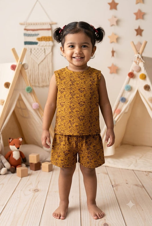 Golden brown  Sleeveless Short set (1- 3 years)