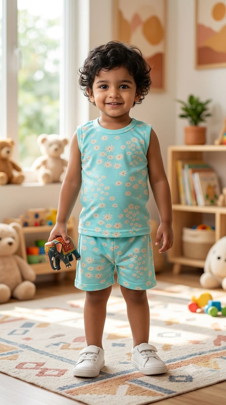 Blue white  Sleeveless Short set (1-3 year)