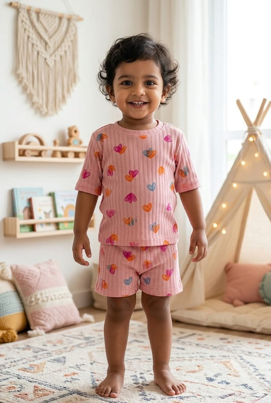 Hearts Ribbed Short  set (1-6 years )Code:SA