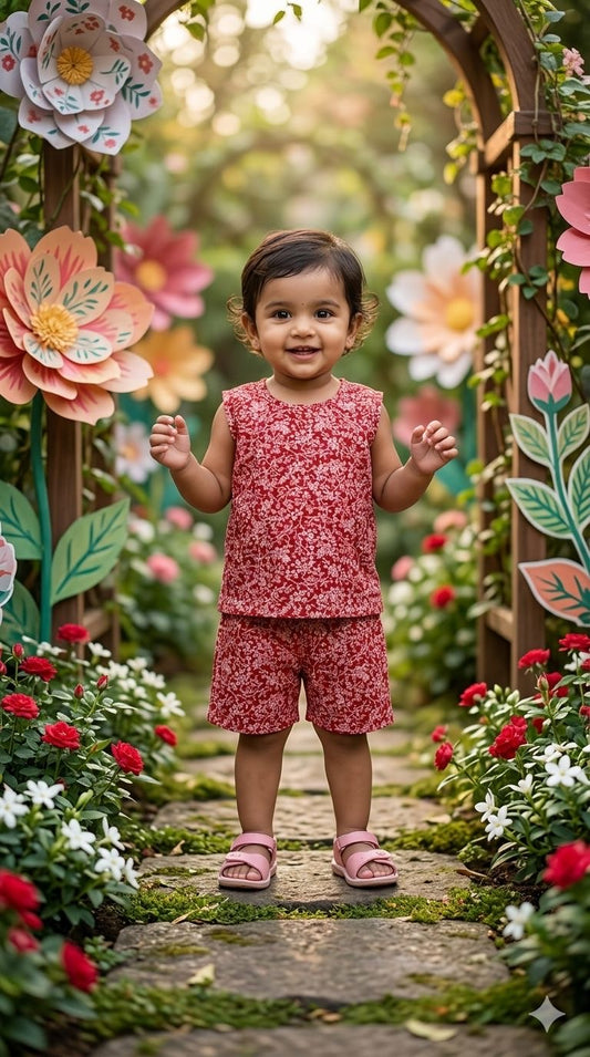 Red white  sleeveless short set (6 months-3 years)