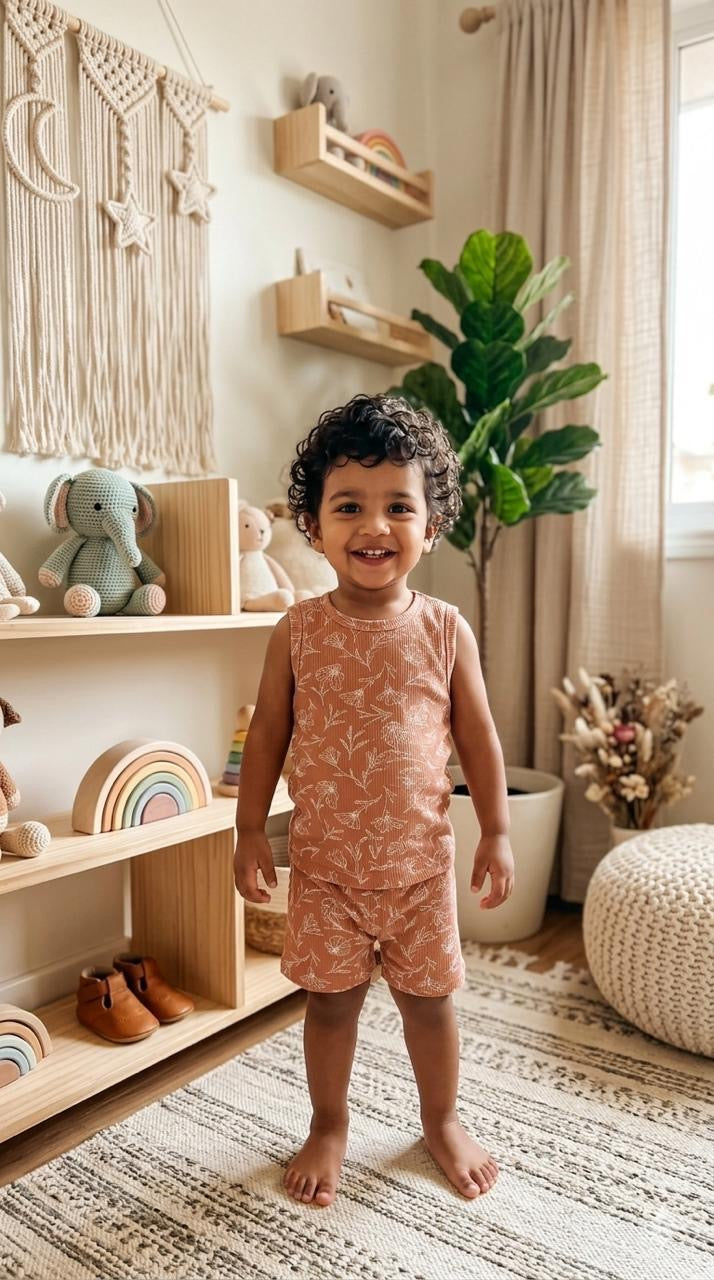 Leaves Sleeveless Short set (3-5 years)