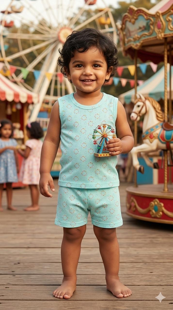 Blue circle  Sleeveless Short set (1- 3 years)