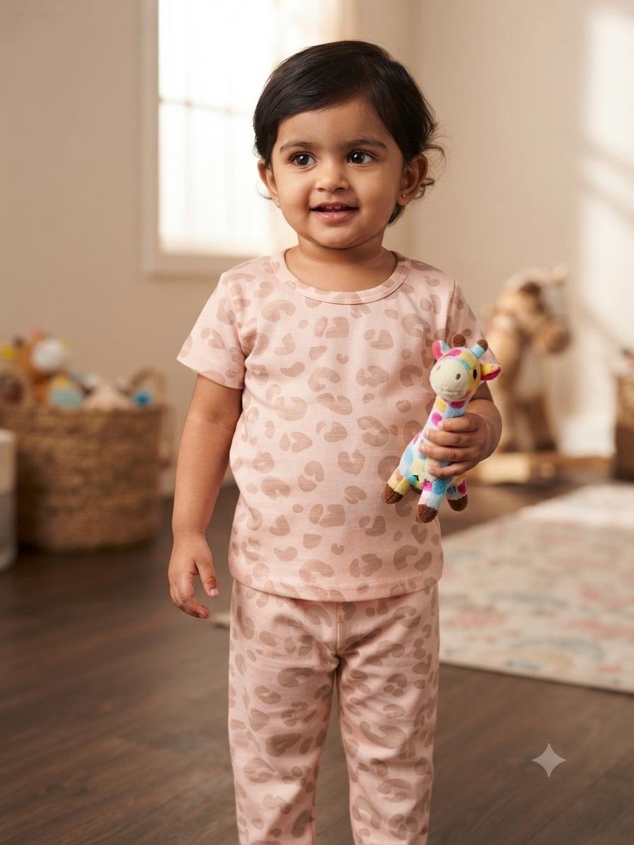 Brown peach Top & bottom set (6 months-3 years   )
