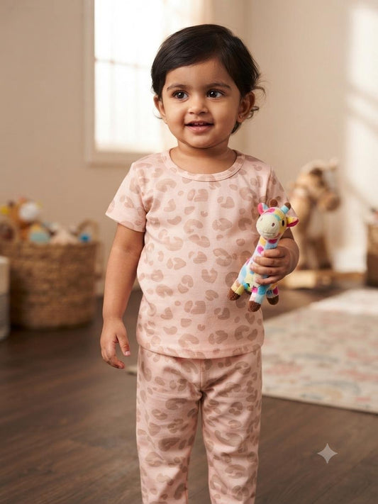 Brown peach Top & bottom set (6 months-3 years   )