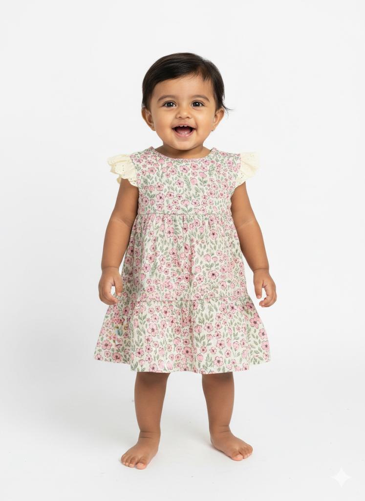 Cute flowers cream frock (9 months -36 months)