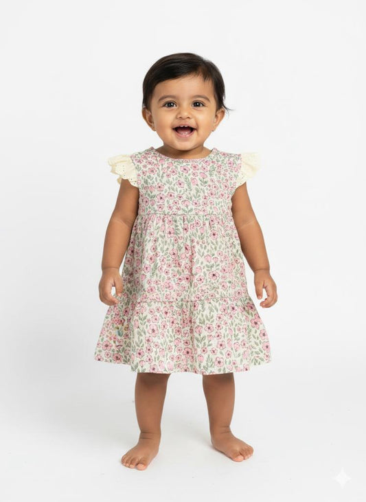 Cute flowers cream frock (9 months -36 months)