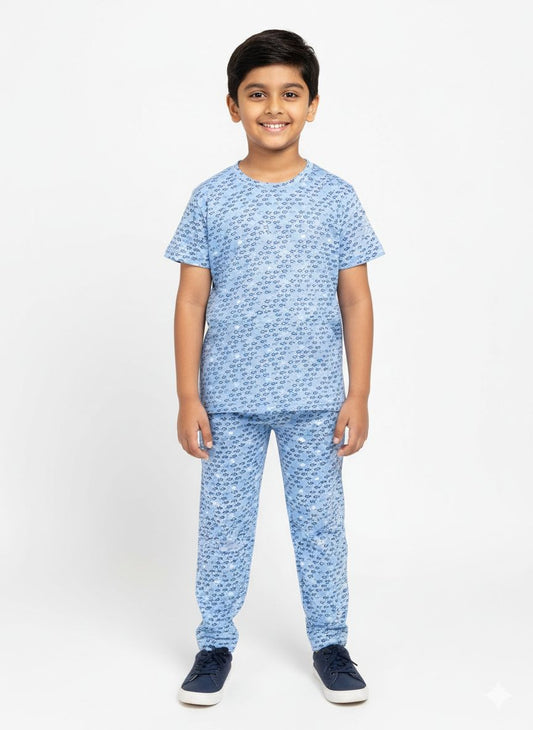 Printed blue top & bottom set (2-10 years)