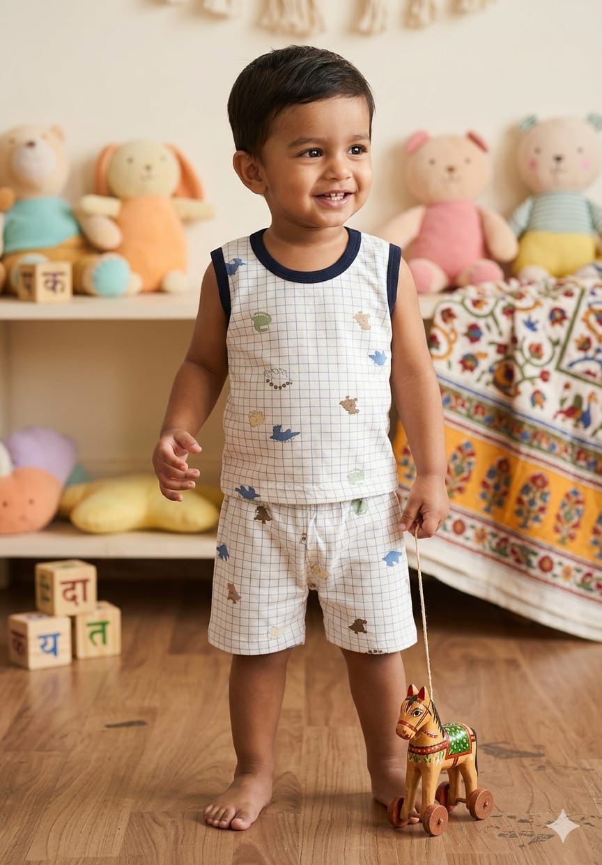 Green checks sleeveless short set (6 months-3 years)
