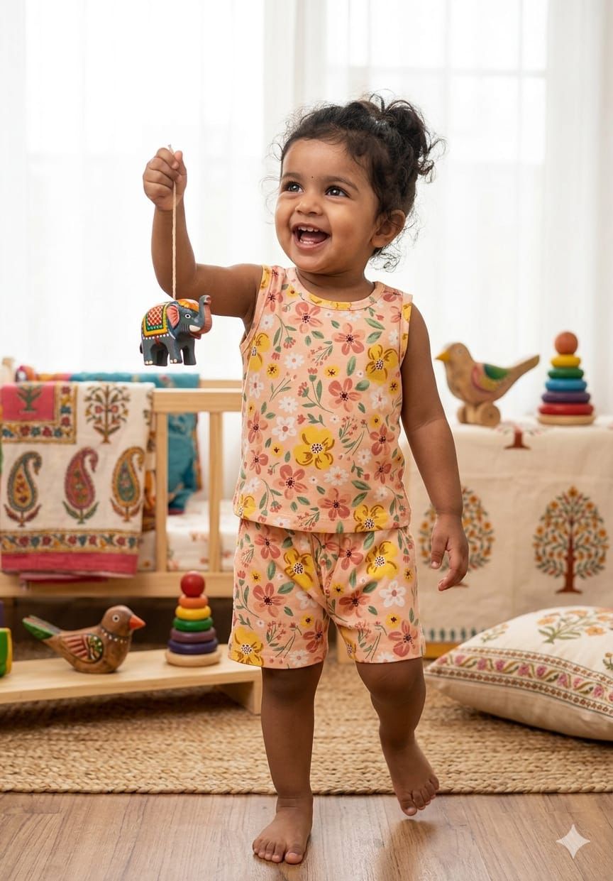 Orange sleeveless short set (6 months-3 years)