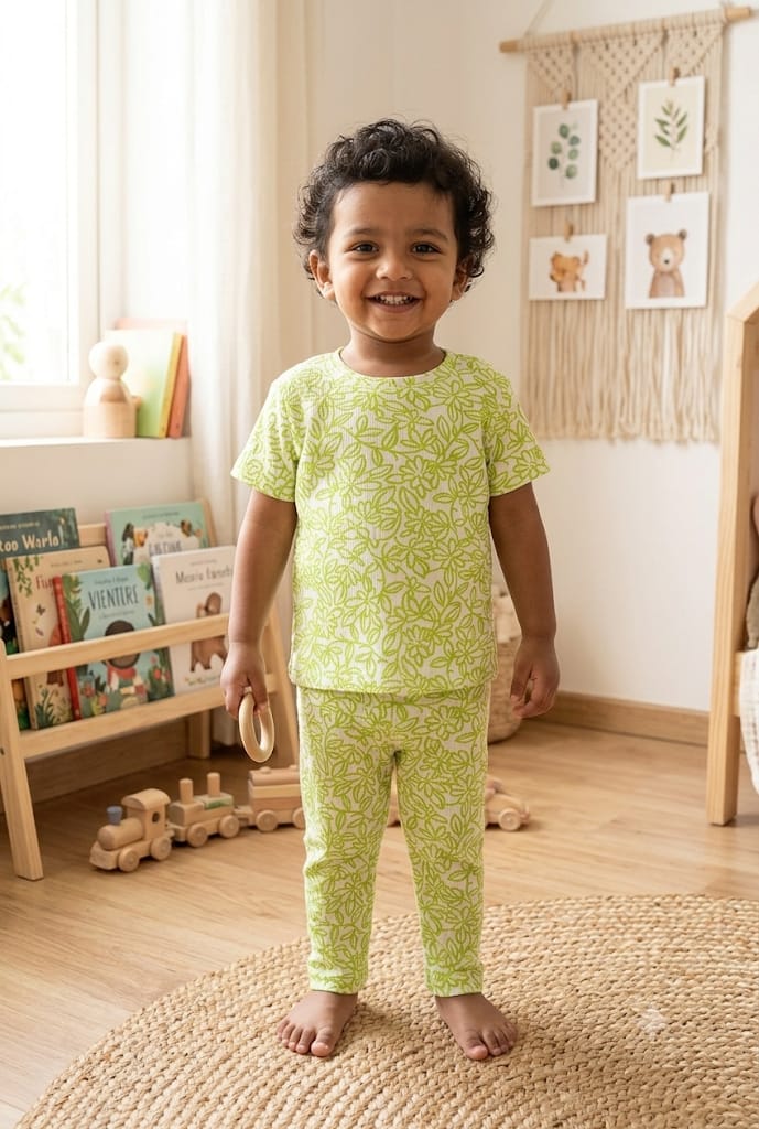 Neon green  ribbed Coord  set (1-6 years )Code:SA